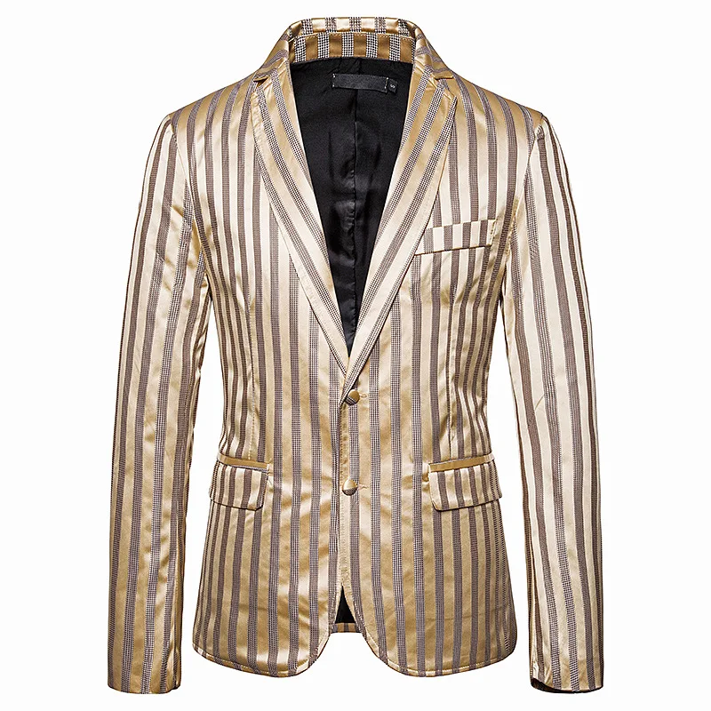 Shenrun мужские спортивные Пиджаки полосатый костюм куртка Тонкий черный белый светло серый золотой модный пиджак жениха певец и ведущий Сценические костюмы