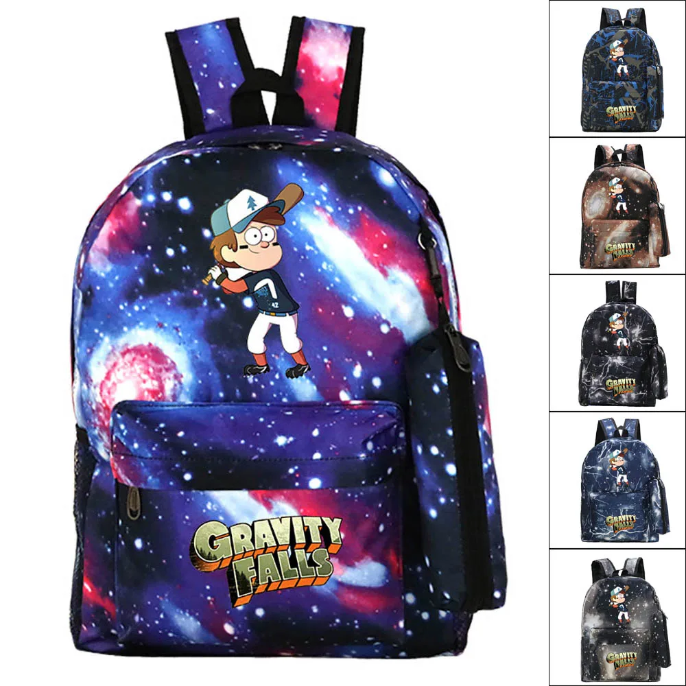 2021 New Disney Weird Town Dipper Pines Anime Print Backpack+Pencil Case Leisure Student School Bag Black Leisure Two-Piece Set