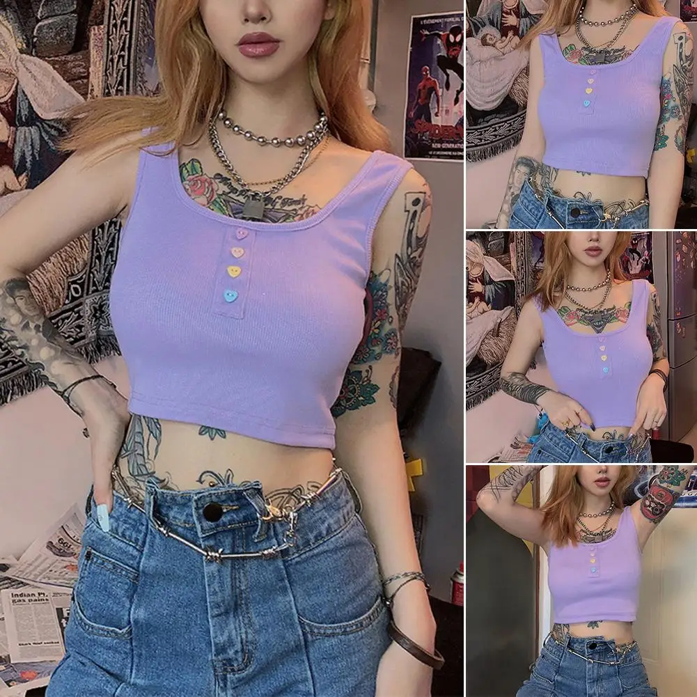 

Women Solid Color U Neck Sleeveless Slim Fits Basic Crop Top Bottoming Shirt Vest