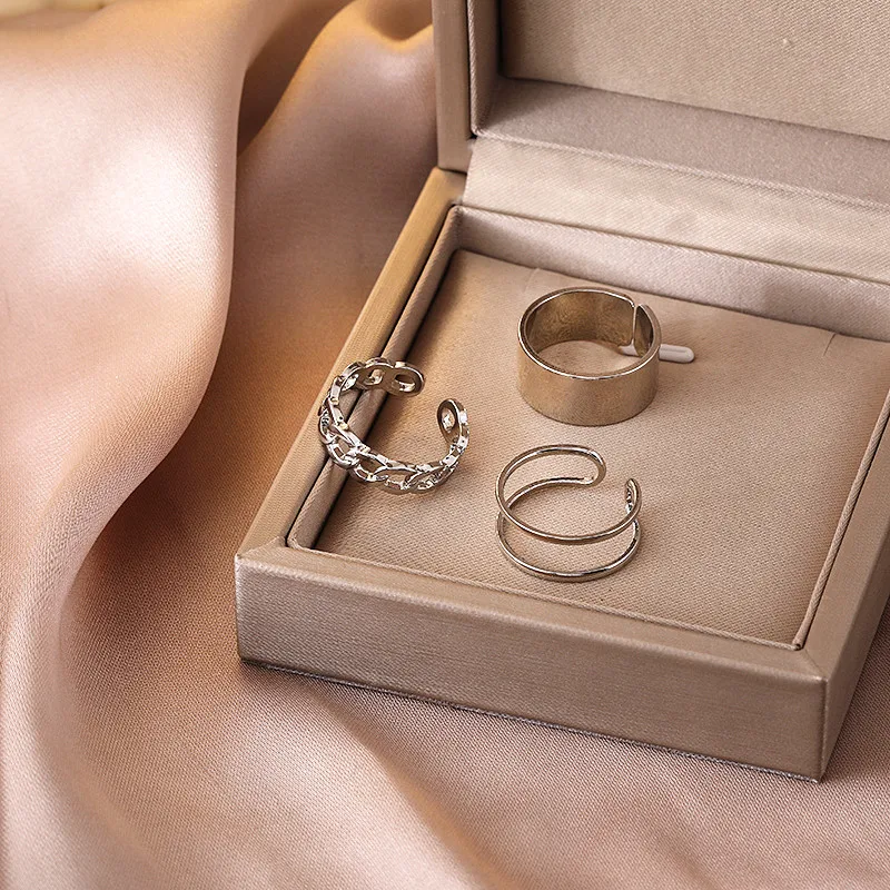 

Fashion Punk Double Layer Chain Joint Ring Set Geometric Minimalist Jewelry Metal Circular Rings for Women Street Dance