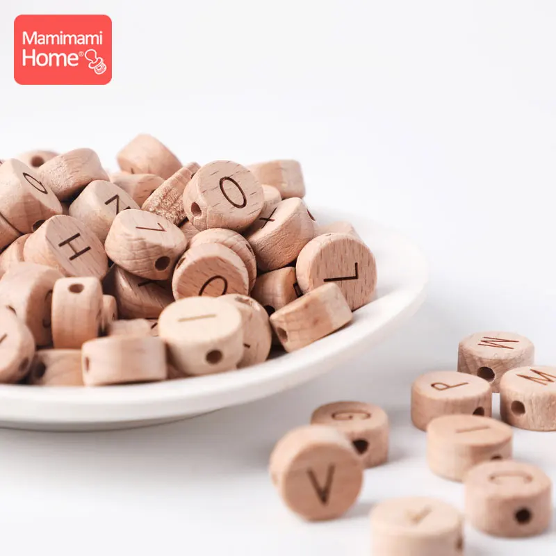 10pcs Wooden Letter Beads Square Round Letter Alphabet Beads For DIY Jewelry Making Bracelet Necklace Personalized Baby Teether