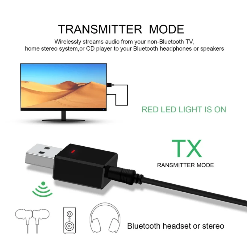 Сильный сигнал Bluetooth 5,0 приемник передатчик USB аудио 3,5 мм, AUX, разъем беспроводной адаптер