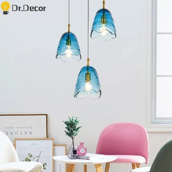 

Nordic Creative LED Pet al Type Pendant Lights Lighting Postmodern Luxury Gradual Blue Cafe Pendant Light Kitchen Hanging Lamps