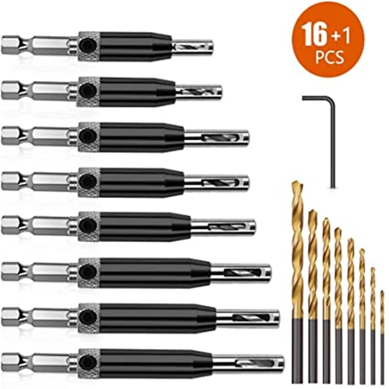 

17 Pcs Oxide Self Centering Lock Hinge Drill Bit Set Hardware Drawer Pilot Hole Guides For Stainless Steel Drilling Bit Set D30