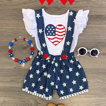 

Baby 4th of July outfit Toddler Girl Kids T-shirt Short Sleeve Tops Stars & Stripes Suspender Shorts Set Baby Girl Clothes