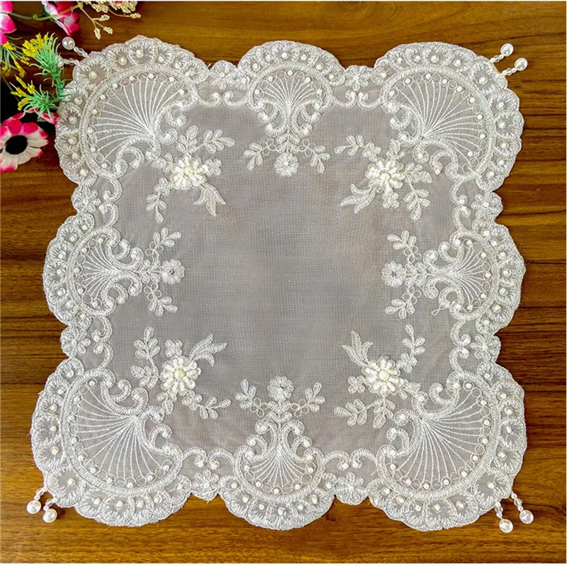 

Free Shipping By Random Elegance Embroidery 38x38cm Tablecloth Cup Mat Cover Place Wedding Party Chirstmas Gift Home Textile