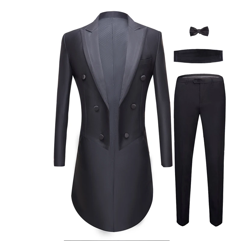 PYJTRL мужской комплект из 4 предметов, роскошный свадебный смокинг для жениха, блестящий цвет, Нежные мужские костюмы для выпускного, облегающее платье, костюмы певцов, Homme - Цвет: Черный