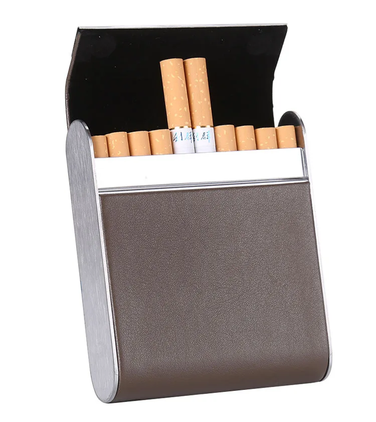 Модный табак 20 коробка из искусственной кожи Бизнес Чехол Держатель для сигарет металлическая кожа вмещает сигареты мужские подарочные коробки черный коричневый