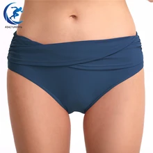 Летние плавки женские бикини трусы однотонные сексуальные бедра складки Талия плавки две части раздельные шорты пляжные брюки