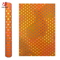 Iridescent Polka Dot Glitter Faux Leather Fabric - A4 20cm x 30cm (Orange Dots)