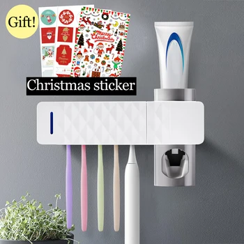 

Houkiper Bathroom Automatic Toothpaste Dispenser Sterilizer UV Light Ultraviolet Toothpaste Squeezer Toothbrush Holder Cleaner