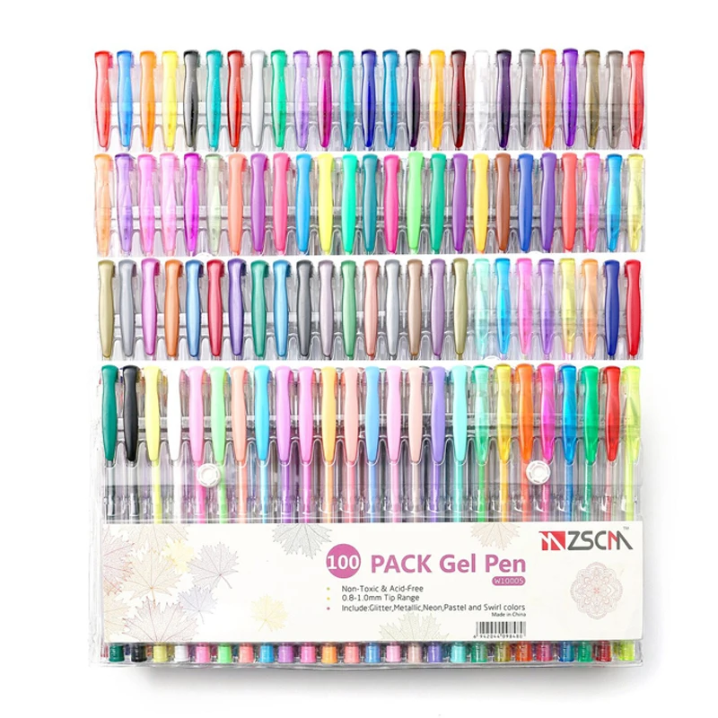 100pcs Colors Gel Pens Set Colored Glitter Metallic Neon Pastel Swirl