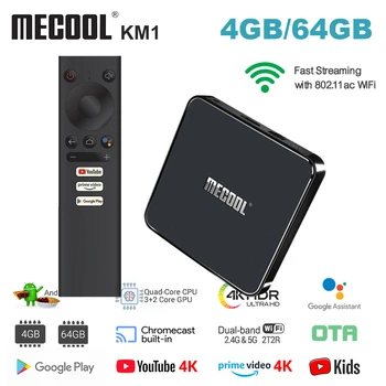 

MECOOL KM1 Android 9.0 set TV Box 4GB RAM 64GB ROM Amlogic S905X3 2.4G 5G WiFi 4K BT4.0 Voice Control Google yutube smart TV box