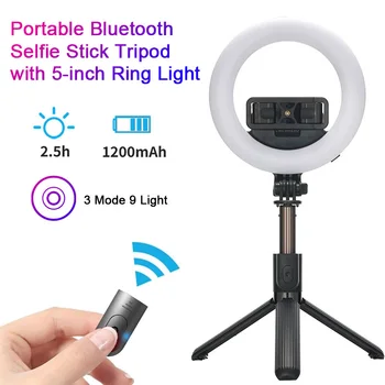 

New L07 Wireless Bluetooth Selfie Stick Foldable Handheld Remote Shutter Tripod with 5-inch LED Ring Light for Live Stream