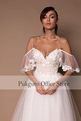 Boho Off The Shoulder Wedding Dresses Tulle Beach  Bridal Gowns Lace Princess Backless Vestidos De Novia Custom Made