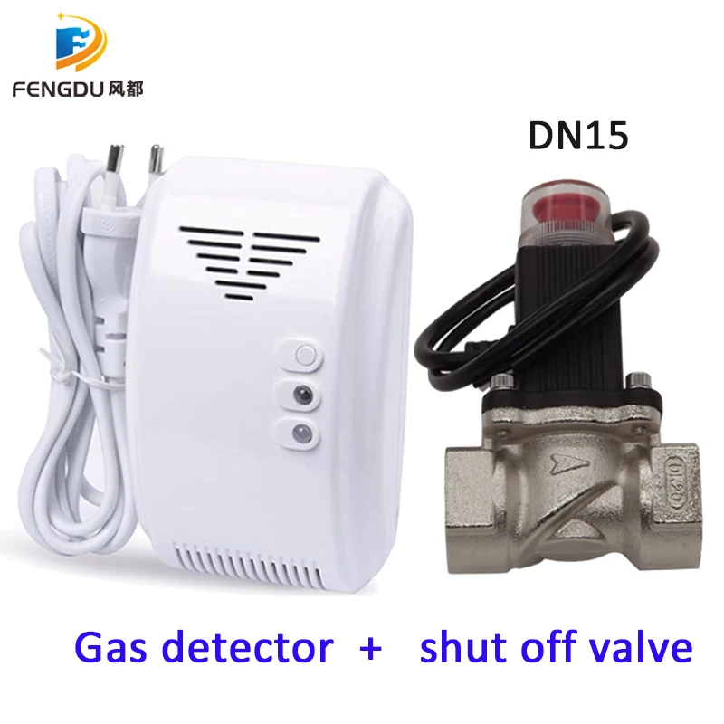 

Standalone natural /EU plug LPG gas detector with DN15 electrovalve for automatic valve shut off for Home Alarm System Security