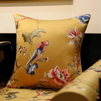 

DUNXDECO Cushion Cover Decorative Pillow Case Modern Chinese Style Bird Embroidery Elegant Coussin Sofa Chair Cushion Cover