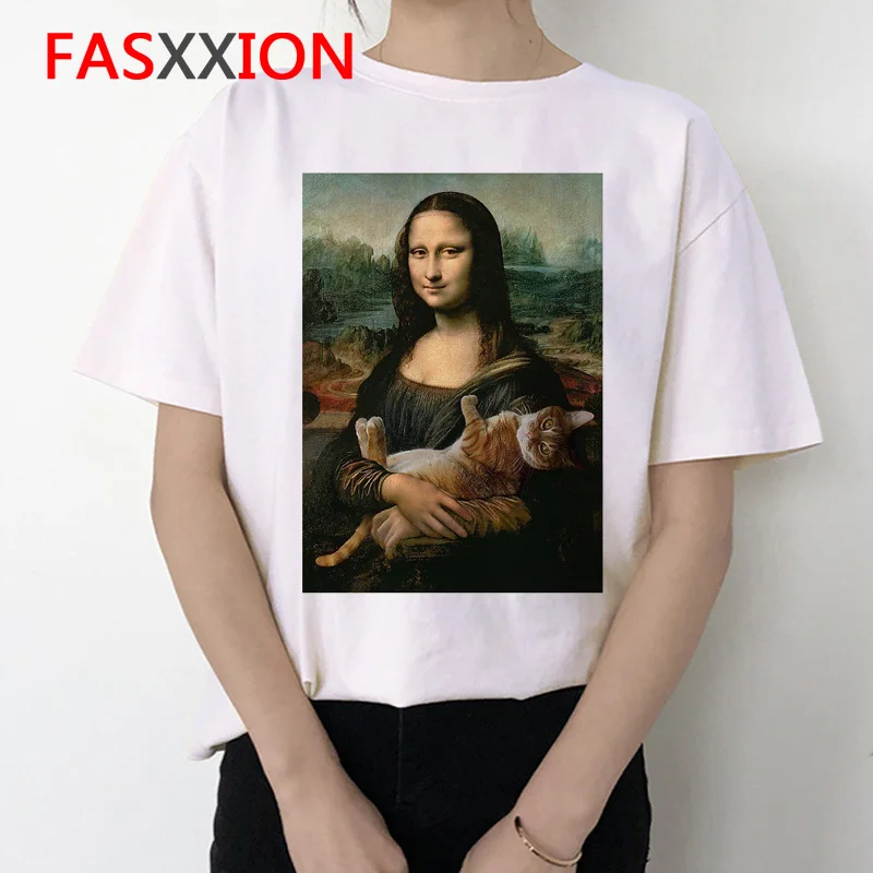 Mona Lisa, женская футболка, ulzzang art, смешная, Корейская, 90 s, футболка, летняя, эстетическая, Ullzang, винтажная, женская футболка, одежда, топ, футболка