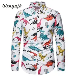 Wenyujh мужские рубашки 2019 Новая Осенняя мода цветочный принт интересный стильный длинный рукав Повседневная мужская рубашка плюс размер S-2XL
