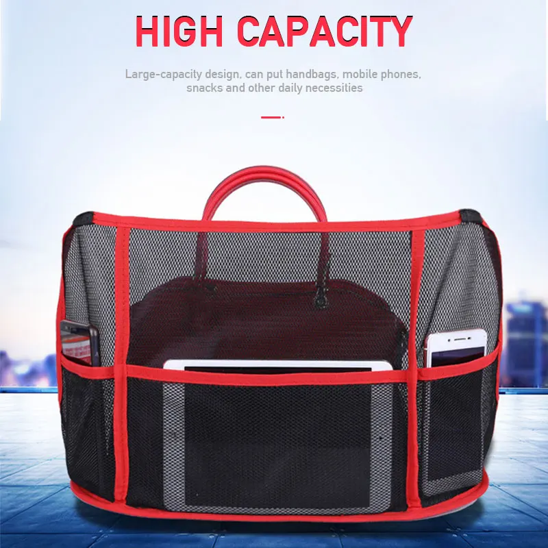 Polyester Car Seat Net Pocket Organizer Black Red