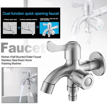 

Stainless Steel Water Faucet Mop Pool Wall Mounted Single Handle Washing Machine Multifunctional Kitchen One Into Two Out Home