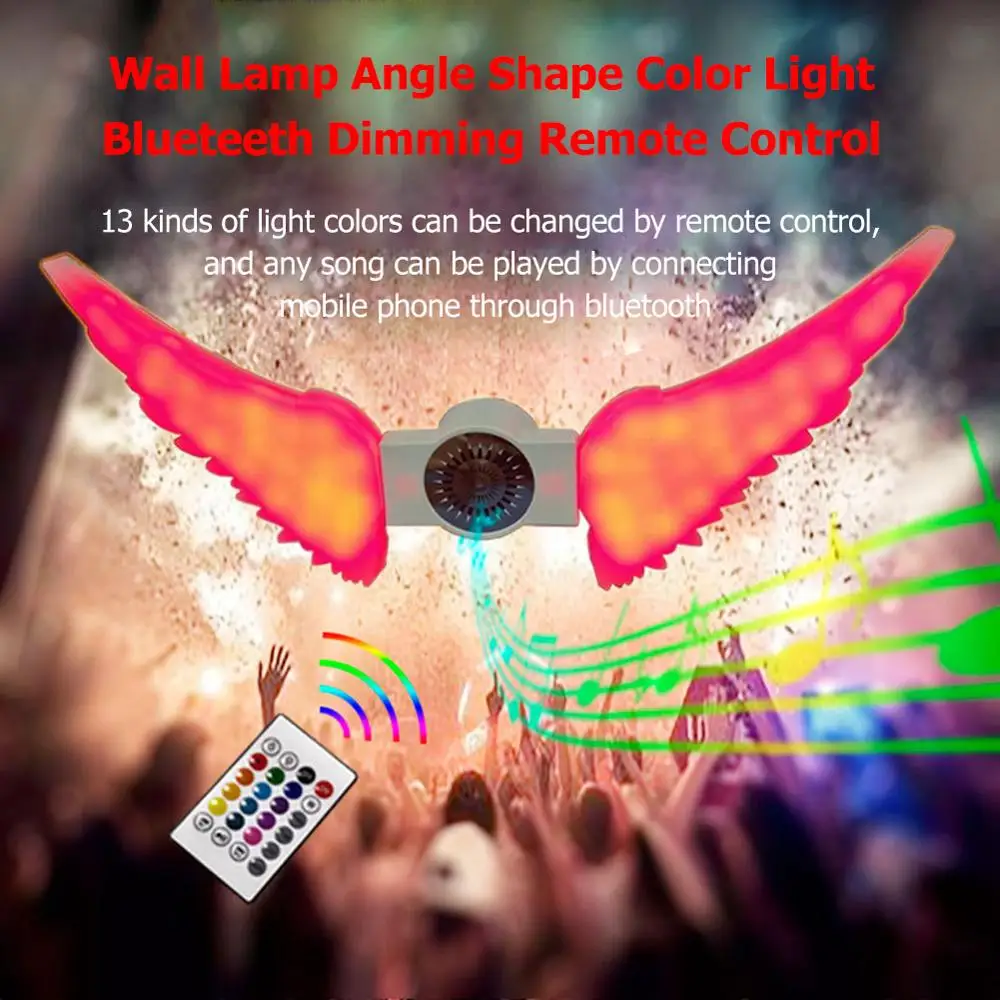 

Bluetooth Remote Control E27 LED Wall Lamp Dimming Toning Angle Wings Shaped Speaker Light Colorful Decorative Lamps Newest
