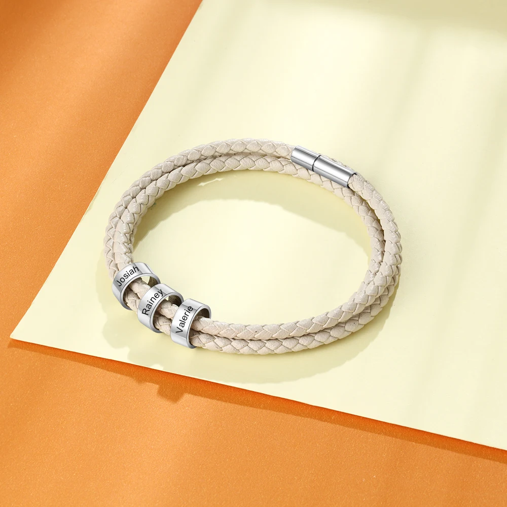 

Personalized Stainless Steel Braid Rope Leather Bracelets Custom Name Engraved ID Bracelets for Women Men Fashion Jewelry Gift