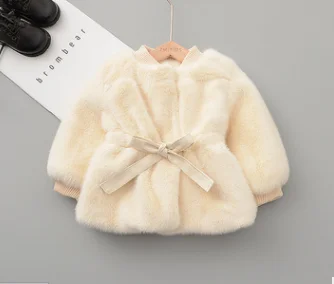 Новинка, vestido infantil, одежда для малышей на осень и зиму, ветровка, норковая куртка, кардиган с именем Юань для девочек 0-3 лет, плюшевая одежда принцессы, пальто - Цвет: Бежевый