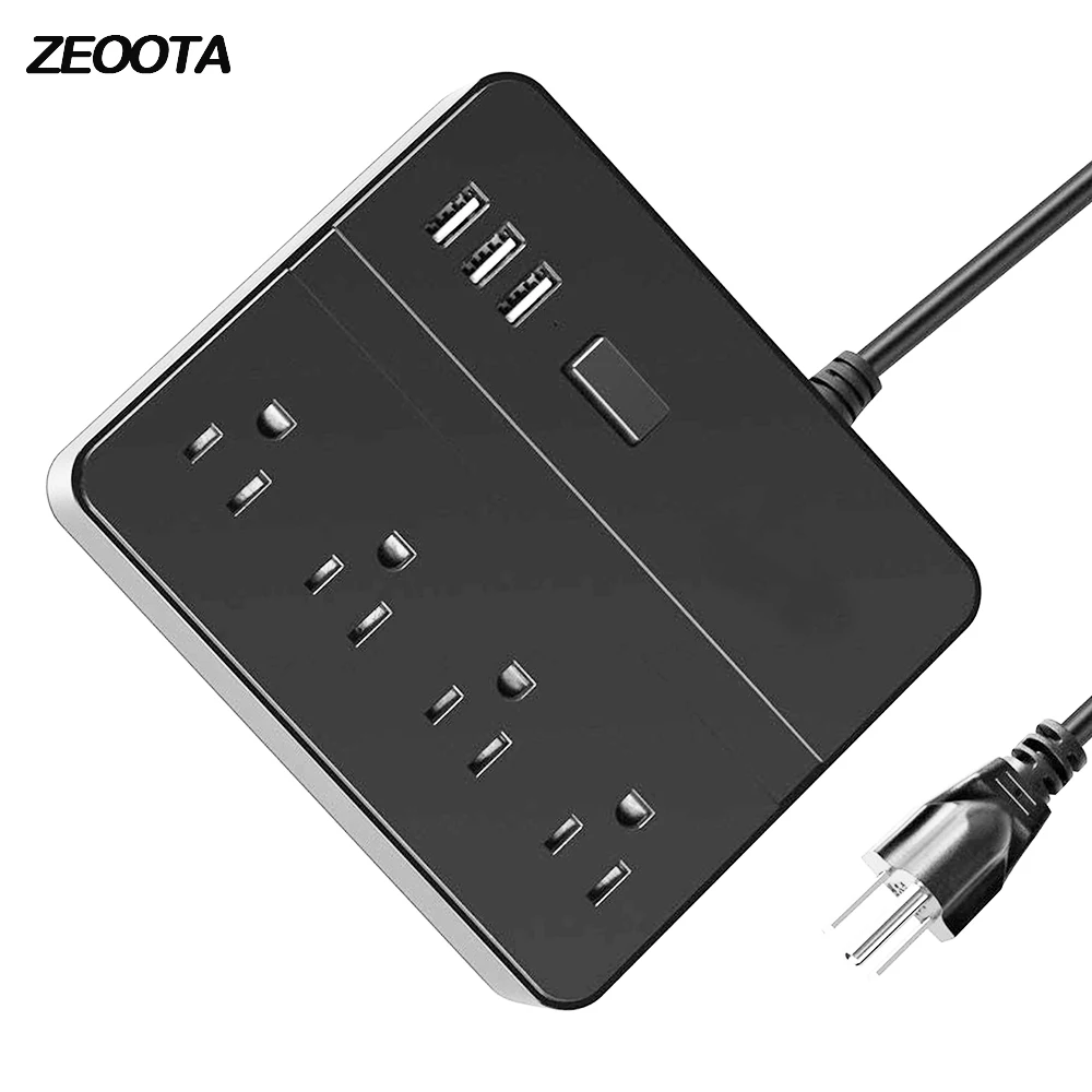 

Multiple Power Strip Desktop Outlets US Plug Socket with USB Switch Phone Holder 1.5m/5ft Extension Cord for Smartphones Tablets