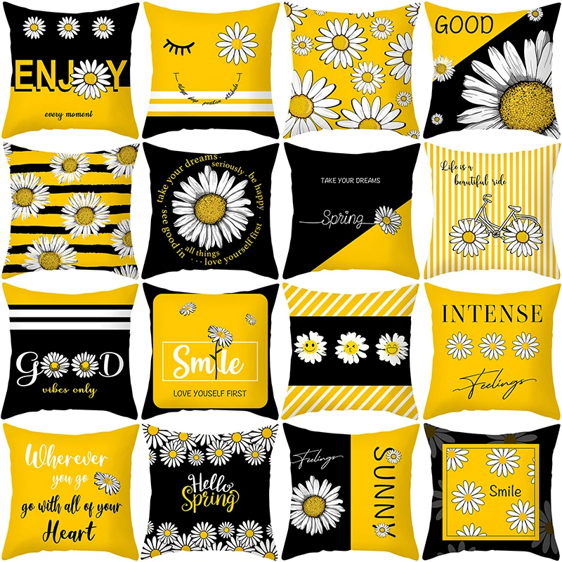 

Daisy Flower Pillowcase Yellow Cushion Case Home Decorative Peach Skin Velvet Spring Sofa Pillow Cover Decor Friends Gift Fav