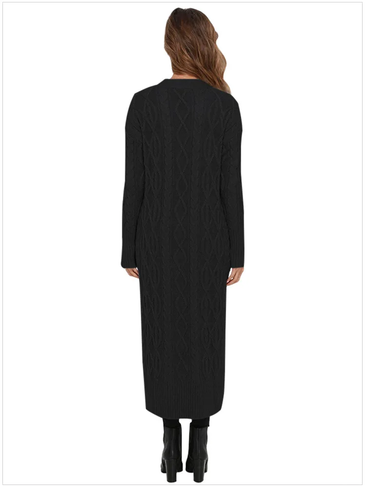 Women Knitted Cardigan Open Stitch Pocket Casual Long Knitwear Cardigans Ladies Long-sleeve Jacket Coat Sweaters AA11916