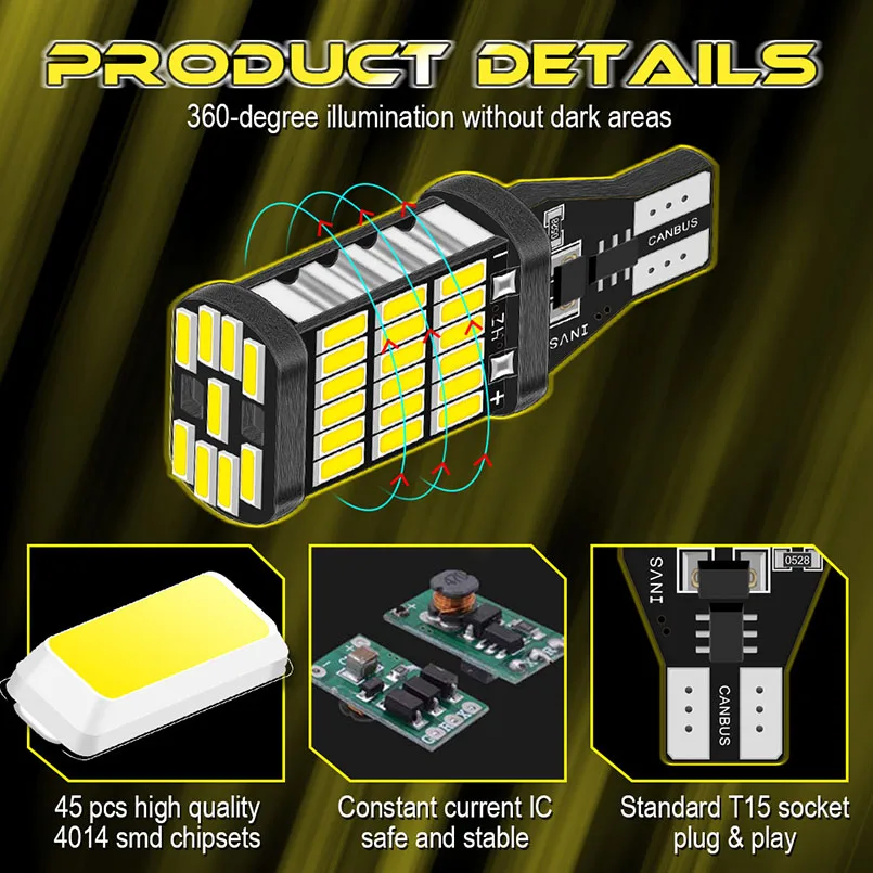 Katur 2 шт. 1200Lm светодиодный 15 W16W светодиодные лампы Canbus 920 912 4014SMD белые 12 В