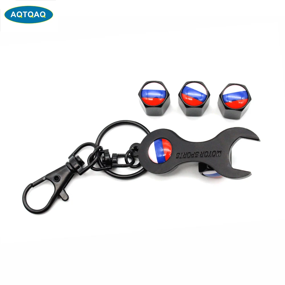 5Pcs/Set Russia Flag Style Anti-theft Car Wheel Air Tire Valves Valve Caps Stem with Wrench Keychain Ring Spanner New | Автомобили и