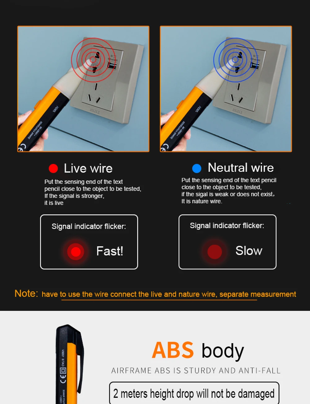 Upgraded Non-Contact Intelligent Test Pencil NCV Electric Tools Tester Pen Indicator Detector 20-1000V Current Voltage Meter