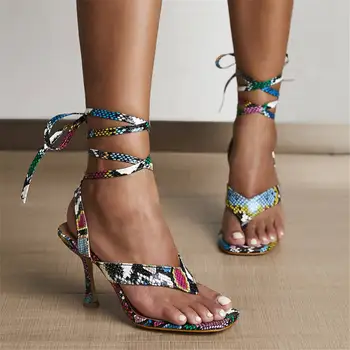 

SaraIris mixed-color Party Ankle Wrap Sandals Women Ins Trendy Summer Colorful Print Sandals Ladies Sexy High Thin Heels Shoes