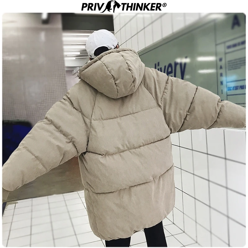 Najtaniej Privathinker 2019 zima nadrukowana bluza z kapturem Parka mężczyźni Slim koreański długa kurtka płaszcz męska wiatrówka parki Oversize ciepłe ubrania młodzieżowe