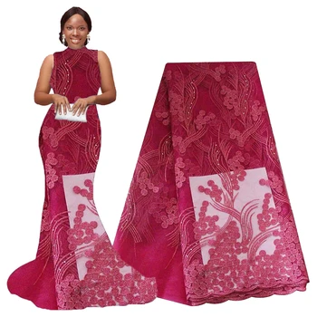 

Guipure african french lace fabric high quality with stones africa gold lace fabric fushia pink nigerian tulle net lace fabric