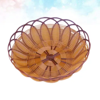 

1pc Simulated Rattan Woven Basket Bread Basket Snacks Container for Home (Small Size Khaki)