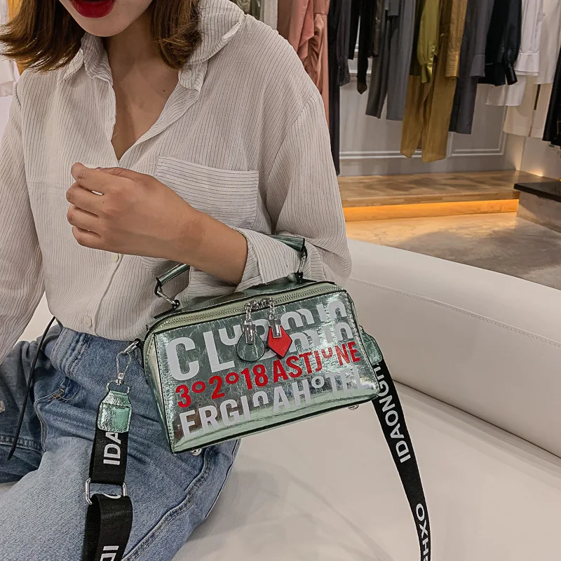 

2019 New Style Korean-style Patent Leather Bright Surface Small WOMEN'S Bag Shoulder Bag/ Hand Bag Wide-Strap Shoulder Bag
