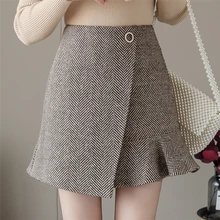 Клетчатая Женская юбка Русалочка, юбки с высокой талией, Женская Корейская пушистая мини-юбка, повседневные Модные женские юбки, юбка осень-зима