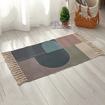 

Nordic Style Floor Carpet for Living Room Cotton Linen Tapestry Washable Door Mats Tassels Bedside Carpet Area Rugs Home Decor