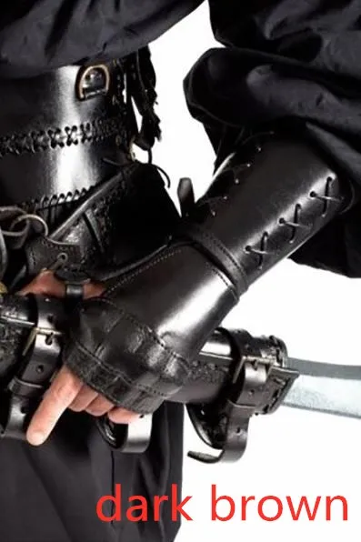 Samurai Leather Bracer Long Gloves Fingerless Mitten Elbow Cuff Medieval Gauntle 
