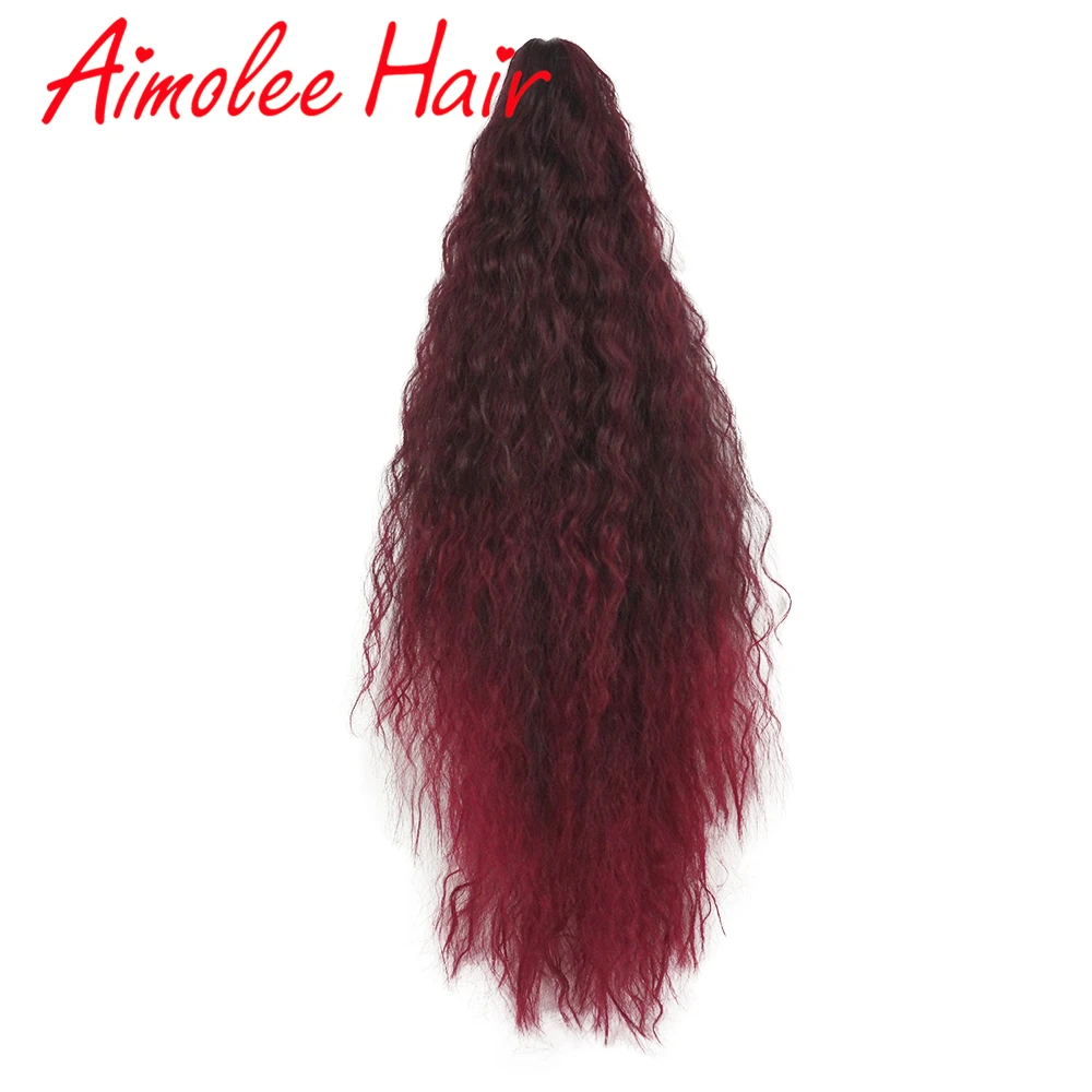 Aimolee Long Corn Curly Claw Clip Ponytail For Black Women Synthetic Fake Ponytail High Temperature Fiber Hair Extension Auburn