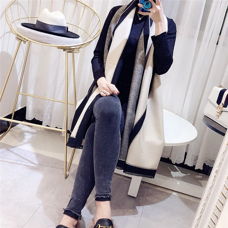 

2020 autumn and winter new scarf double-sided imitation cashmere warm shawl female geometric pattern jacquard Korean wild scarf