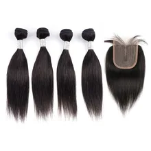 4 Bundles With 4x1 Lace Closure 200g/Lot Straight Remy Indian Human Hair Extension Natural Color Soft Weft Hair For Bob Style