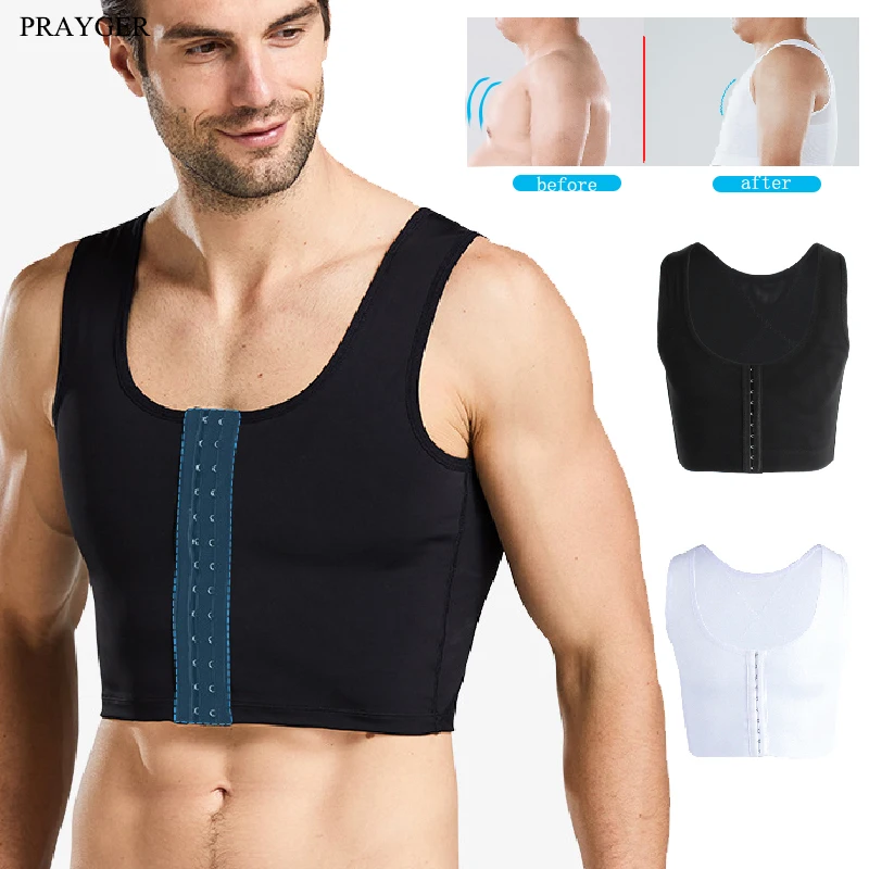 Men Shirt Corset Top Body Building Shaper Chest Corrector Posture Belly Back Compression Gynecomastia Boobs