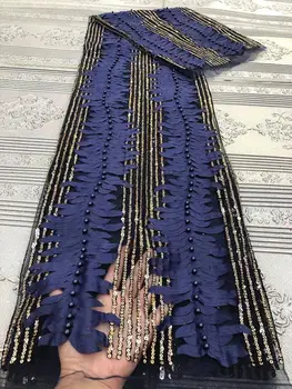 

New Design blue African Tulle Lace Fabric 2020 High Quality Nigerian French Net Lace With Stones And Beads For Dress