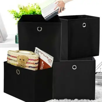 

4 Pcs Foldable Storage Box 32 X 32 Cm Folding Box Square Cube Drawer Organizer Cloth Basket Storage Bins Closet Drawer Handles
