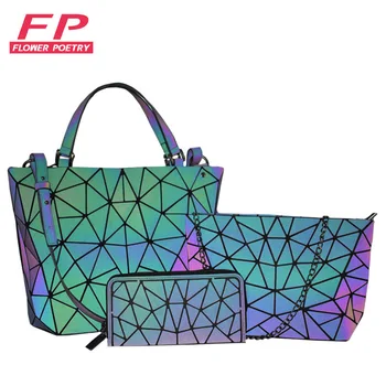 

women handbags 3 pcs bag set luminous crossbody bags for women wallet 2019 Geometric shoulder bag female purse and handbag Tote