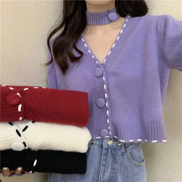 Vintage Knitted Cardigan Sweater Women Patchwork Denim Coat V Neck Long  Sleeve Knitwear Casual Loose Outwear Female Tops - AliExpress